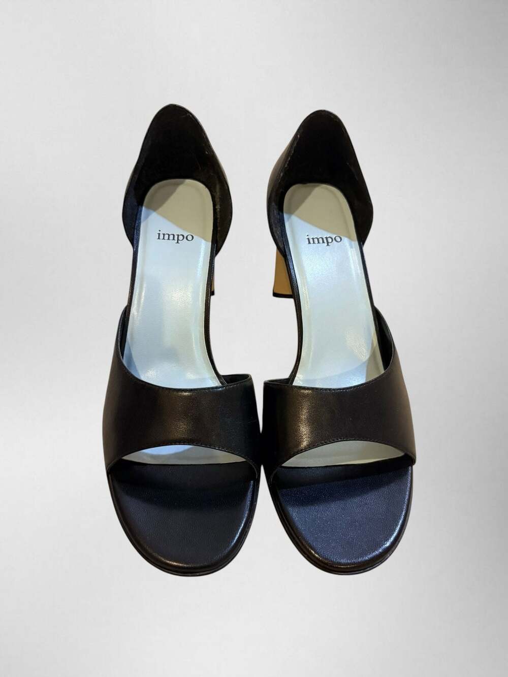 Impo Venus Black Leather Open Toe D'Orsay Heels